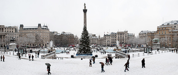 Trafalgar Square in Snow